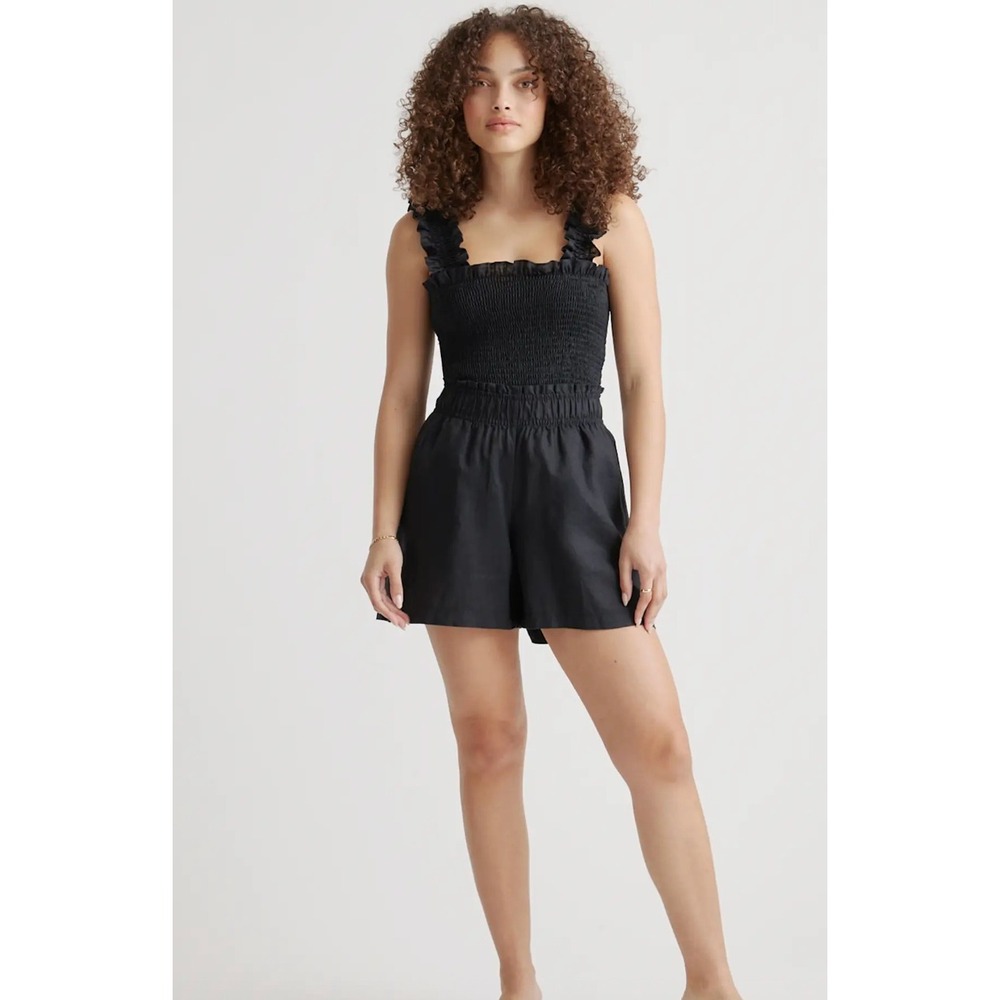 Quince Women's 100% European Linen High Waisted Pull-On Shorts Black Size Large